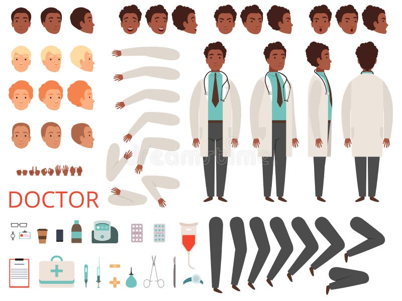 Student medycyny animacja Doktorskich charakterów medycyny personelu szpitalne części ciałe i odzieżowy wektorowy tworzenie zesta ilustracja wektor Student medycyny animacja Doktorskich charakterów medycyny personelu szpitalne części ciałe i odzieżowy wektorowy tworzenie zesta ilustracja wektor