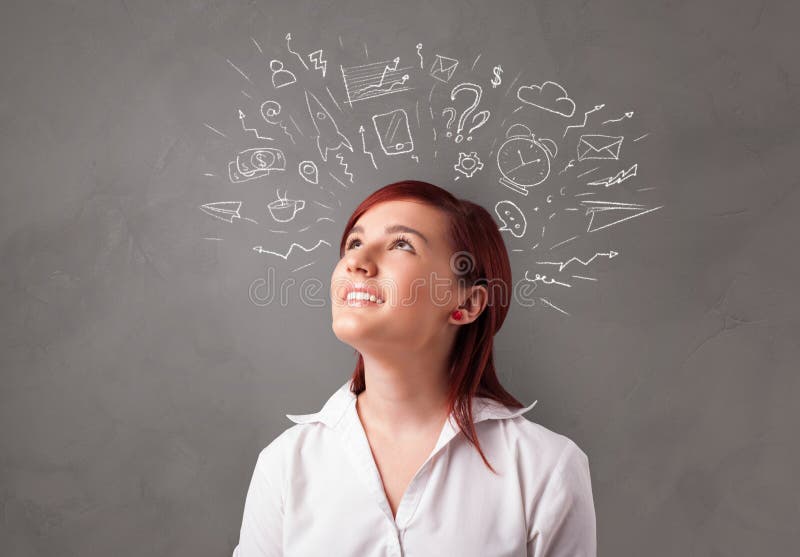 Student met het concept van het krabbelpraatje stock afbeelding Student met het concept van het krabbelpraatje stock afbeelding