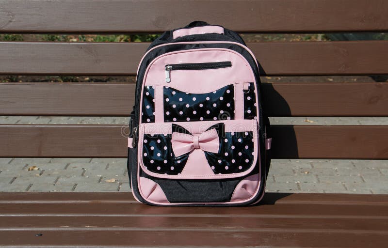 The Student`s School Bag is on the Bench Stock Image Image of