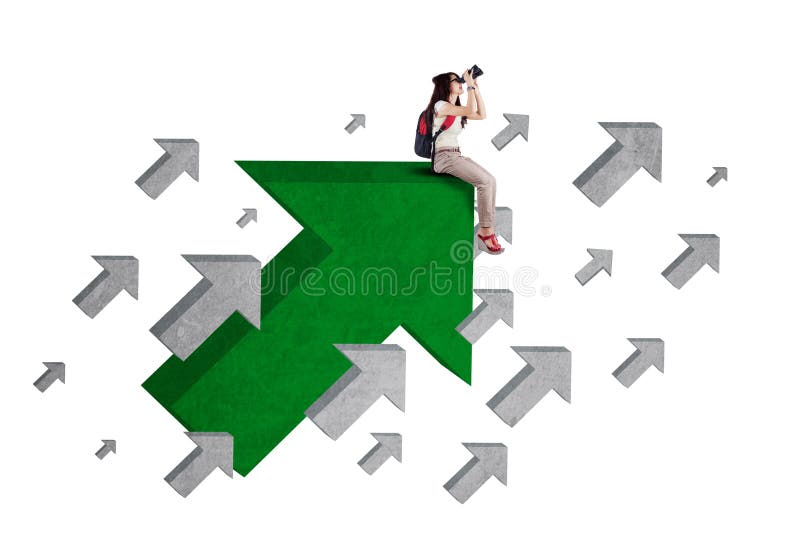 Student sitting on upward arrow stock illustration