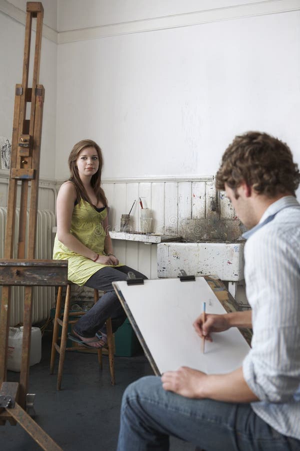 Student Sketching Model In Art Class Stock Image - Image of people