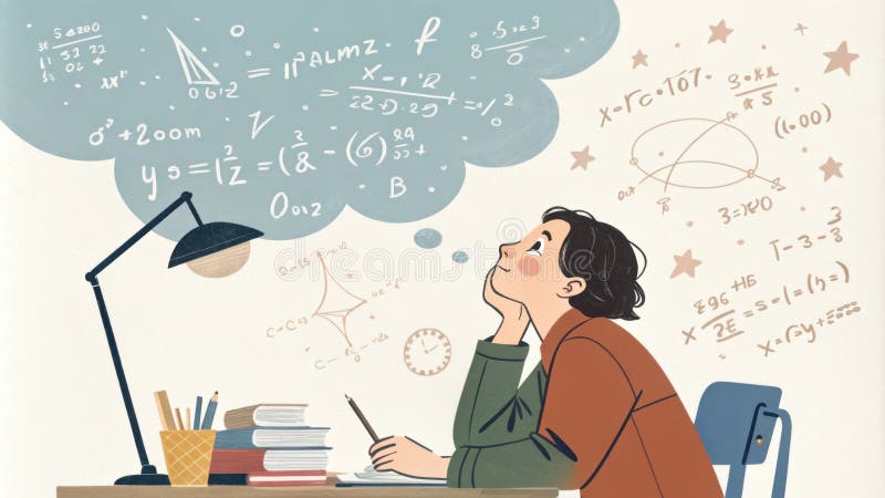 Student solving complex mathematical equations and formulas stock photos