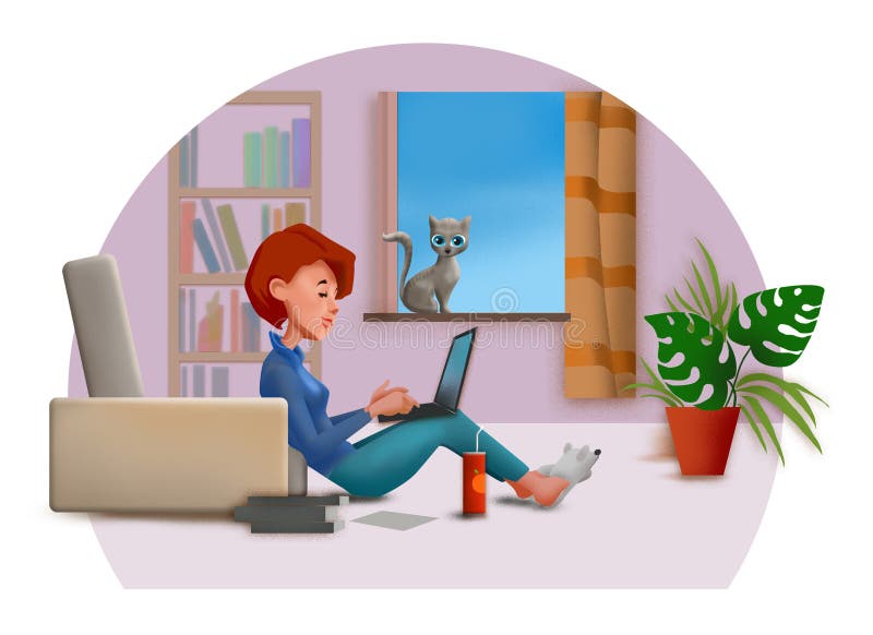 Student studying at home stock illustration. Illustration of holding -  178978912