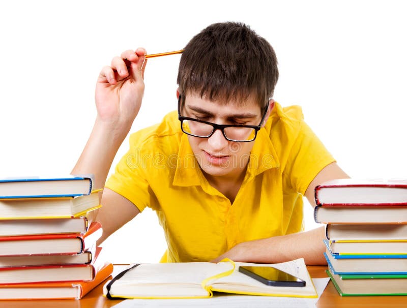 Tired Student with a Books stock photography