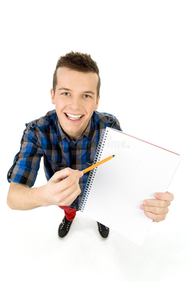 Student with workbook and pen royalty free stock photos