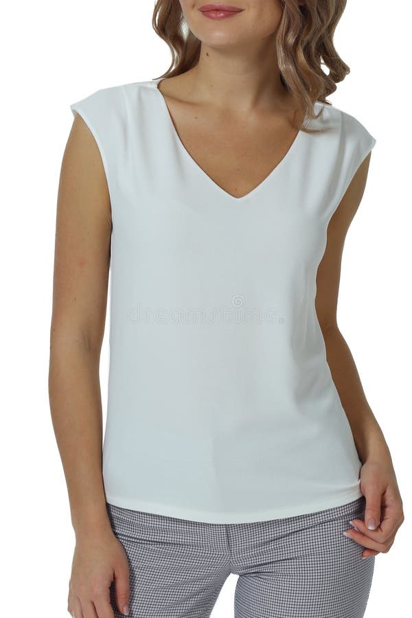 Student young woman with model girl in summer white sleeveless blouse stock image Student young woman with model girl in summer white sleeveless blouse stock image
