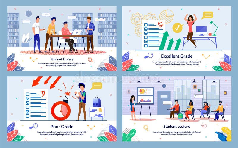 Studentbibliotek, studielektur, låg lönegrad stock illustrationer