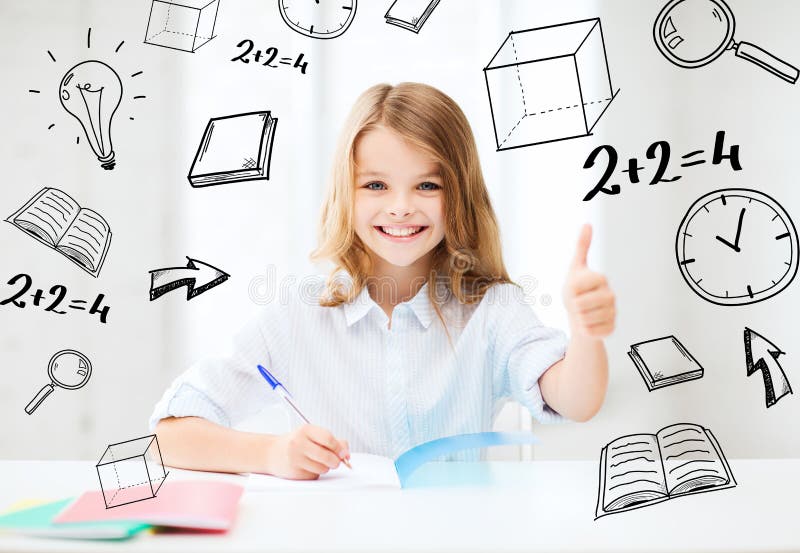 Studentenmädchen, das in der Schule studiert stockfotografie Studentenmädchen, das in der Schule studiert stockfotografie