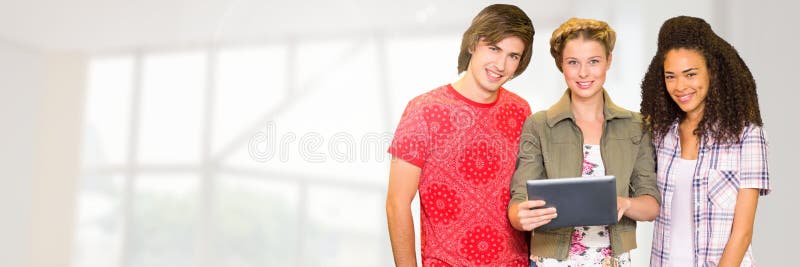 Digital composite of Students in front of blurred background. Digital composite of Students in front of blurred background