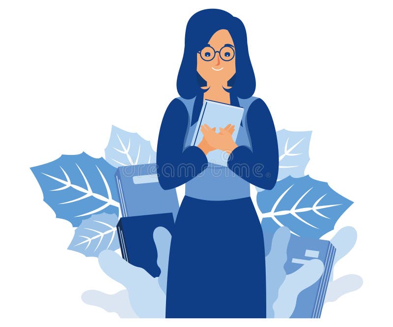 Studentessa felice con un libro. concetto di ricerca nel campo dell'istruzione universitaria. allibratore che studia l'apprendimen royalty illustrazione gratis