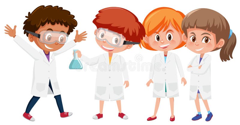 Studenti all'abito del laboratorio. Studenti all'illustrazione dell'abito del laboratorio