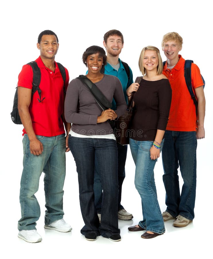 Studenti di college Multi-racial su bianco