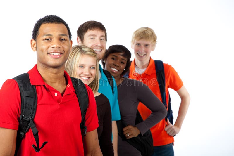 Studenti di college Multi-racial su bianco