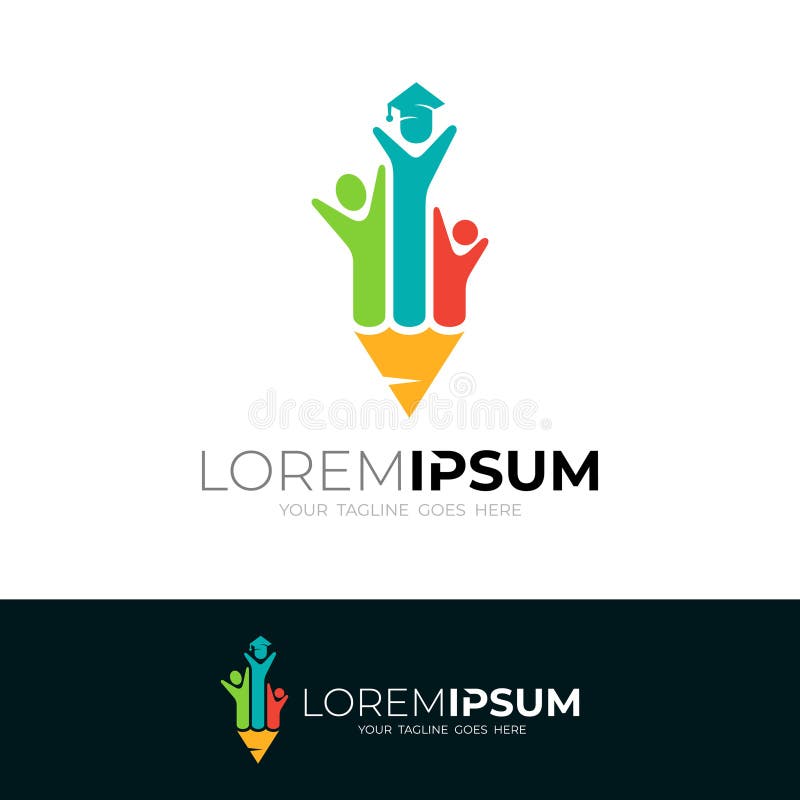 Studentlogotyp med en kombination av penndesign, färgstil stock illustrationer