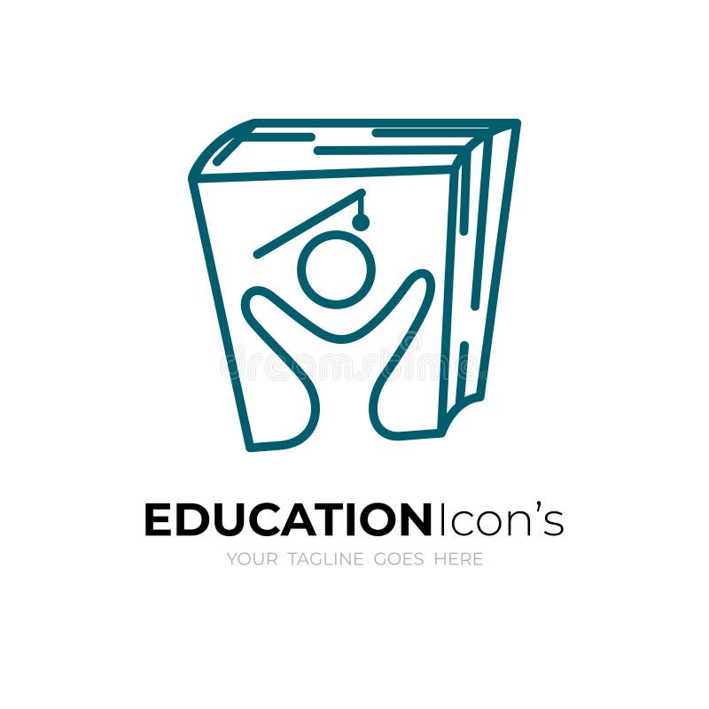 Studentlogotyp med linjeformatböcker och personikon royaltyfri illustrationer
