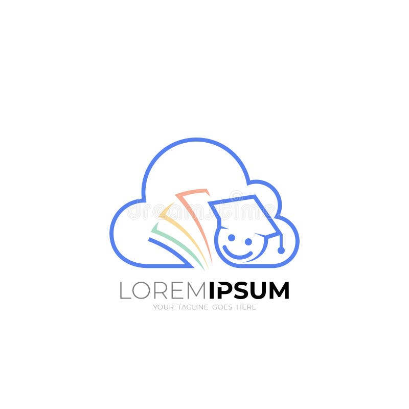 Studentlogotyp med molndesignsymbolen för utbildning i linjeformat vektor illustrationer