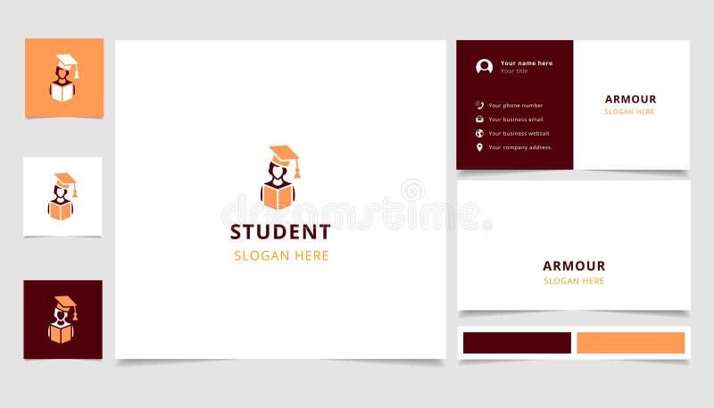 Studentlogotyp med redigerbar slogan. varumärkesbok och visitkortsmall. stock illustrationer