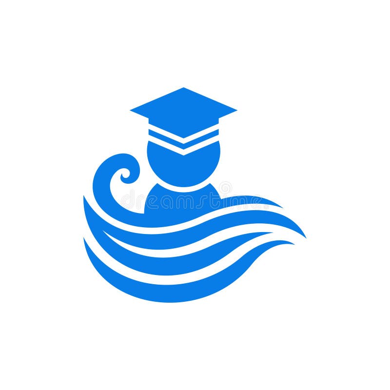 Studentlogotyp med vågtoga som visar vektorlogotyp för universitetsstudentlogotyp stock illustrationer