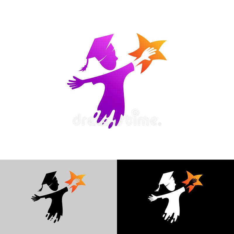 Studentlogotyp utformar vektorbarn och stjärnlogotyp stock illustrationer