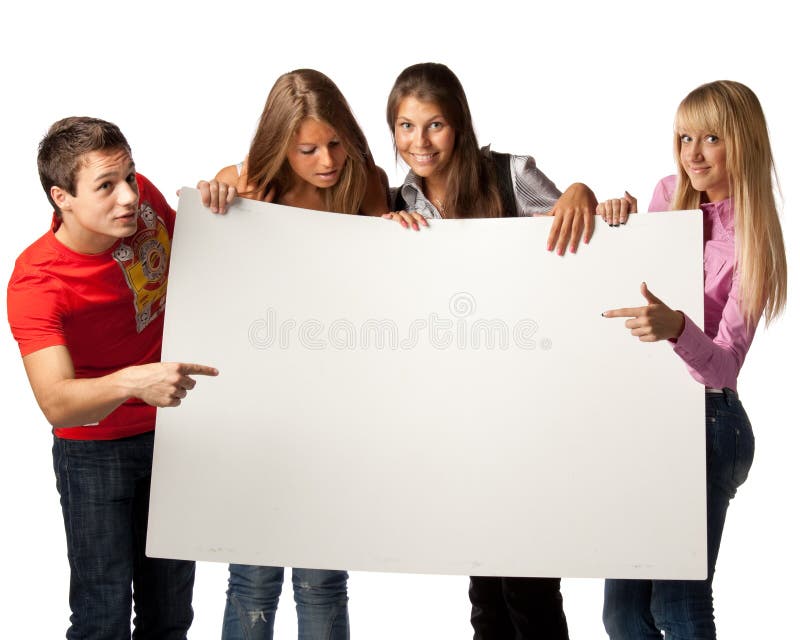 Students with blank sign stock photo. Image of company - 13391934