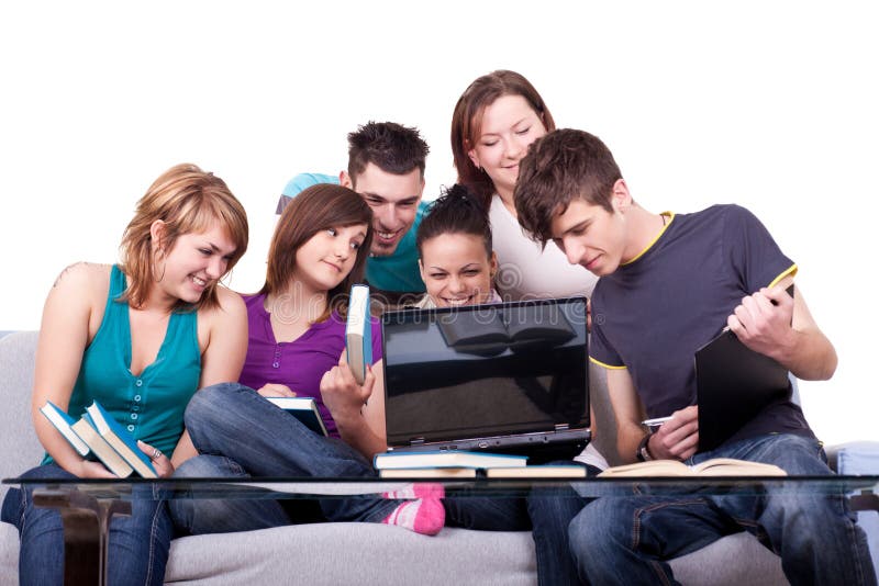 Students with books and laptop