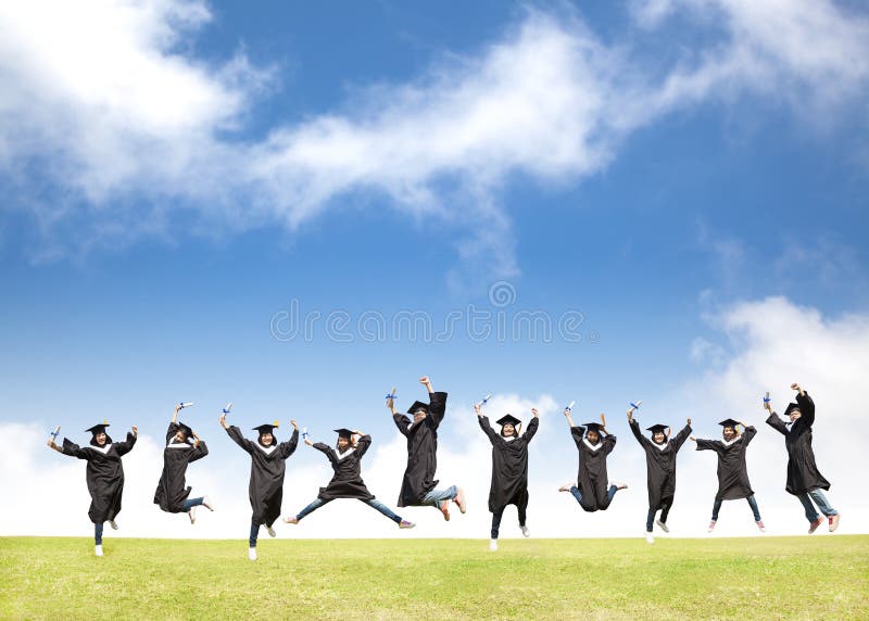 Students celebrate graduation and happy jump