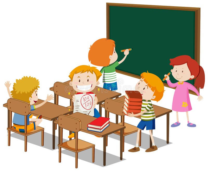 Students with Classroom Elements on White Background Stock Vector -  Illustration of cartoon, class: 204557516