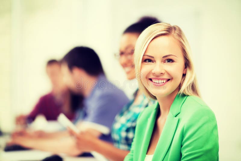 Students with computers studying at school royalty free stock images