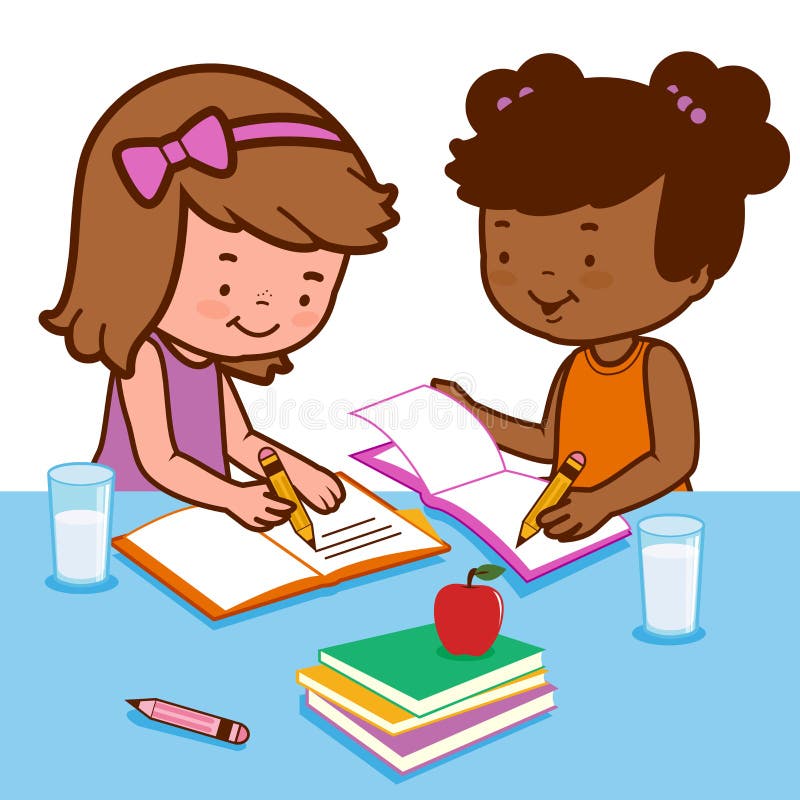 Students Doing Their Homework. Vector Illustration Stock Vector ...