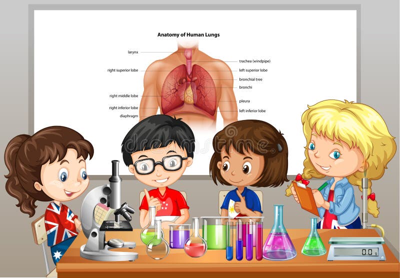 Students Doing Science Labs in Room Stock Vector Illustration of