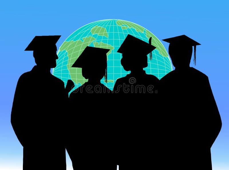 Students in the graduation day around the world. Graduation hat sketch vectors