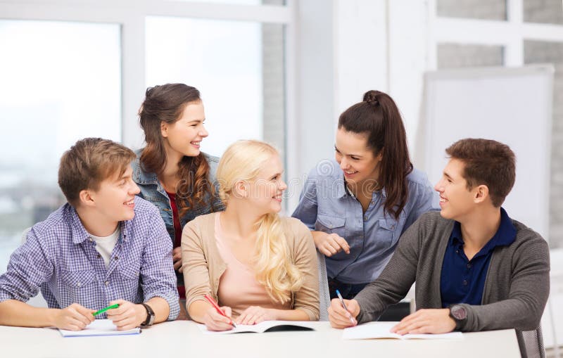 Students having discussion at school royalty free stock image