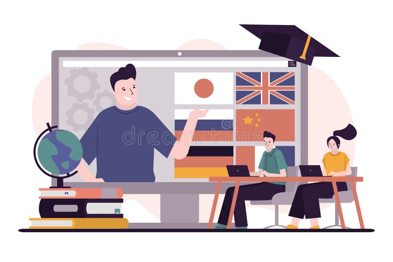 Students Learn Different International Languages. Cartoon People Sit and  Studying World Languages Stock Vector - Illustration of teaching, network:  227949822