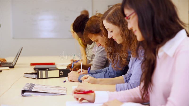 Students learning in university stock video