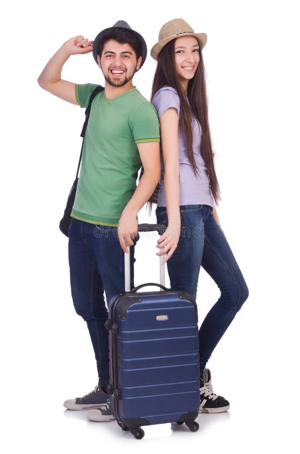 Mid Adult White Couple At Their Front Door Leaving Home With Luggage To Go  On Vacation Full Length Stock Photo - Download Image Now - iStock