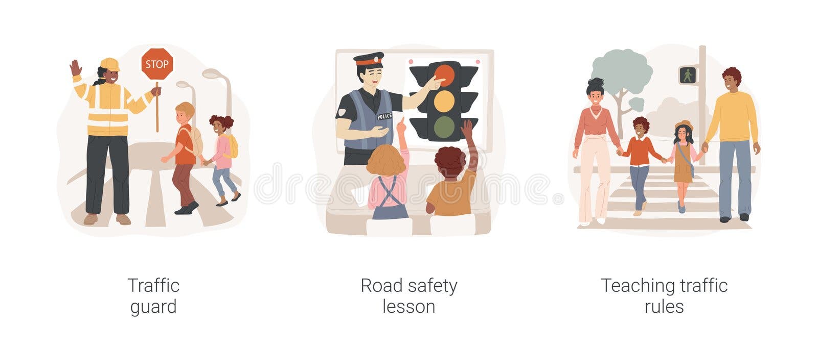 vector illustration of a schoolchildren crossing the road with the help of  the police 7414877 Vector Art at Vecteezy