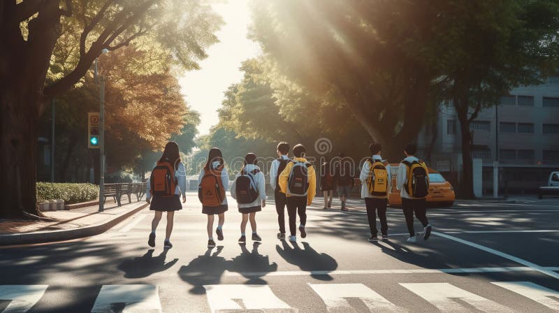 vector illustration of a schoolchildren crossing the road with the help of  the police 7414877 Vector Art at Vecteezy