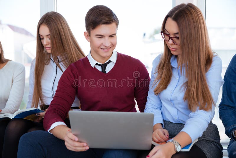 Students Using Laptop in University Campus Stock Photo Image of hall