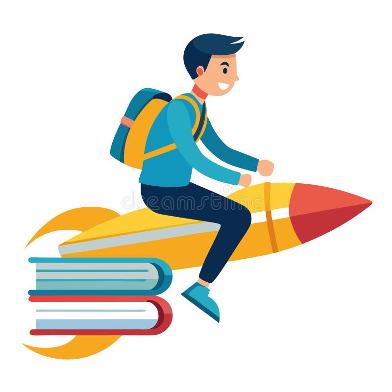 Studenții se înalță spre succes la o educație și învățare cu rachete alimentate cu cărți vector illustration