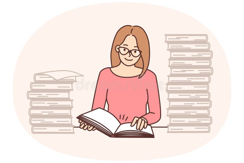 Studie av smarta kvinnor i biblioteket vektor illustrationer