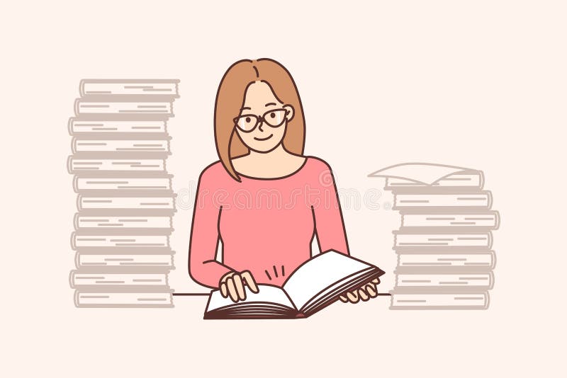 Studie av smarta kvinnor i biblioteket vektor illustrationer