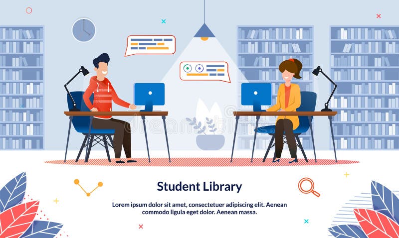 Studiebibliotek för Bright Illustration vid universitetet royaltyfri illustrationer