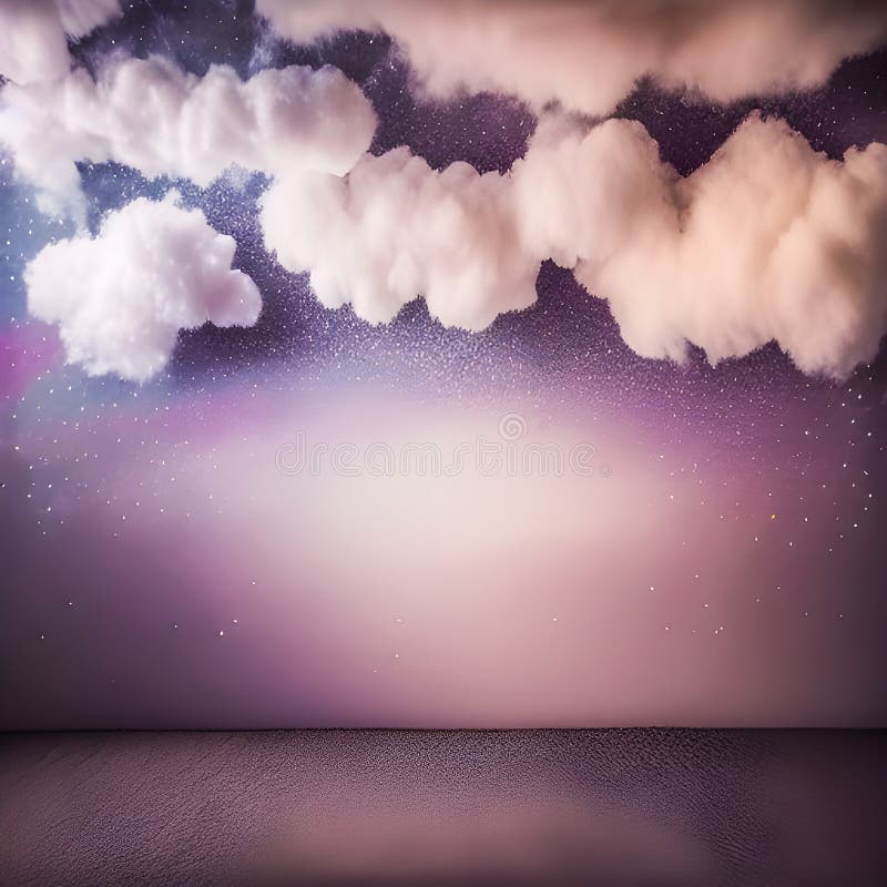 Studio backdrop chmury purpurowa ściana brokatowa zabawa stworzona ilustracja wektor