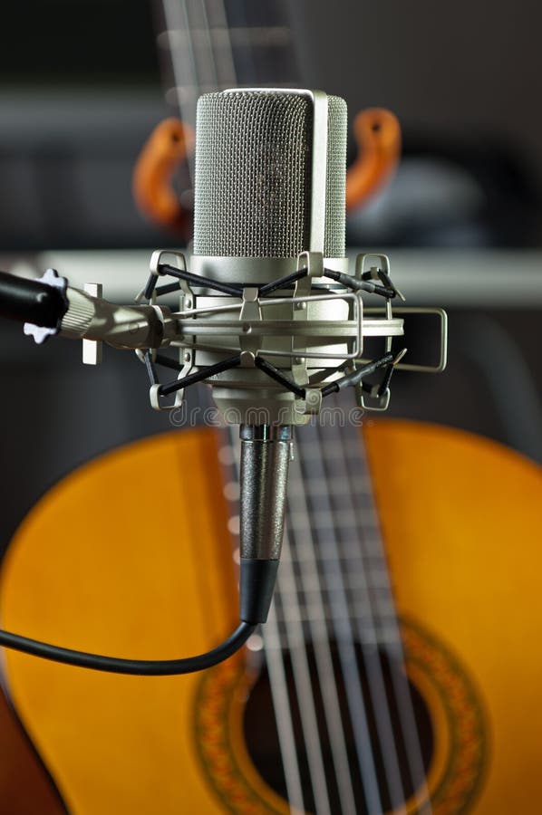 Studio Condenser Microphone Blue and Gold Stock Image Image of power