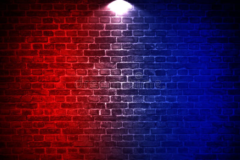 Studio Room with Lighting Red and Blue on Black Brick Wall Gradient Background Interior Decoration. Stock Photo - Image of lighting, abstract: