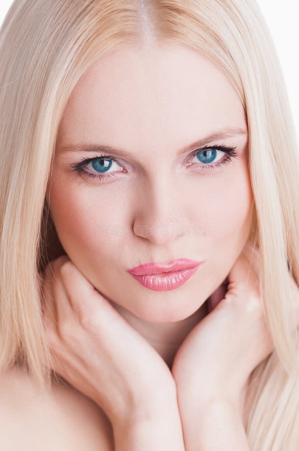 Studio, Face, Blue Eyes, Smile, Hand, Kiss, White Background Stock ...