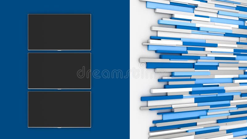 Studio. News room. White wall. Tv studio. White studio. Empty screen. Blue lines. Tv wall pattern illustrations