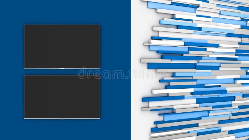 Studio. News room. White wall. Tv studio. White studio. Empty screen. Blue lines. Tv wall pattern illustrations