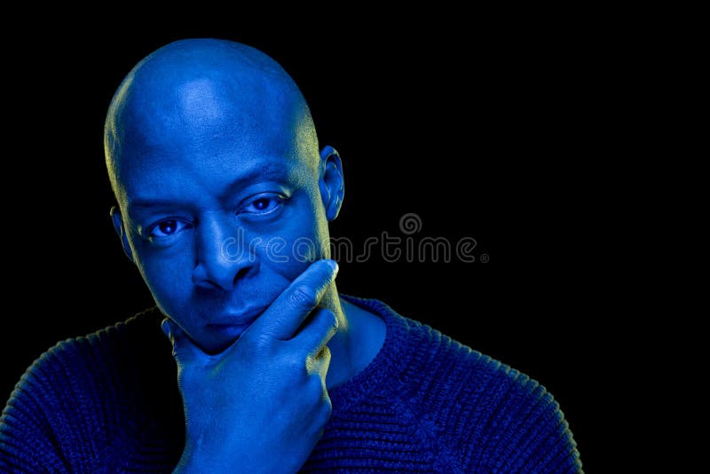 Studio Photo with Blue Light of a Black Man Looking Sideways Stock Photo -  Image of artistic, person: 173406154