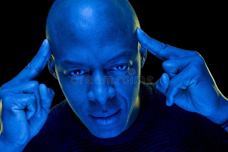 Studio Photo with Blue Light of a Black Man Looking Sideways Stock Photo -  Image of artistic, person: 173406154